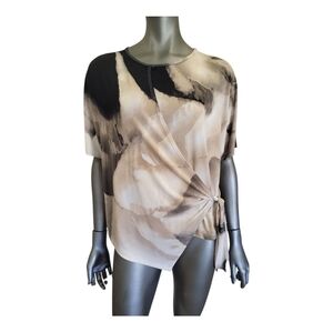 152B. CLARA SUNWOO Women's Abstract Tie-Front Stretchy Top  - Size Large